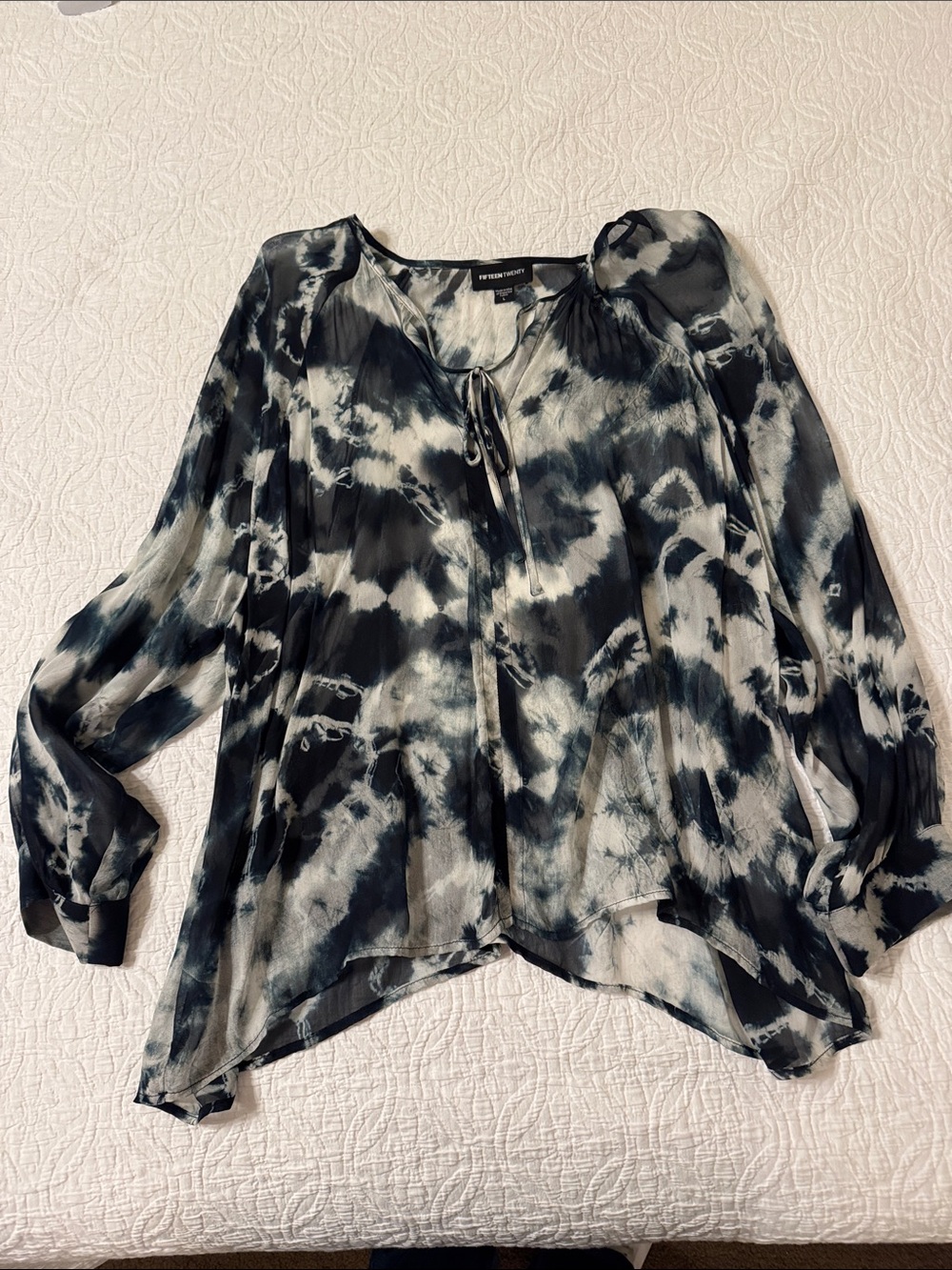 Matisse blue and White Tie-Dye Peasant Blouse